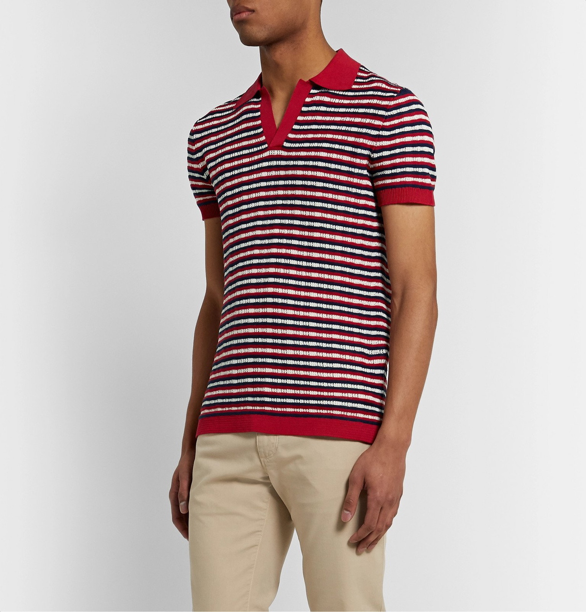 Odyssee - Murphy Slim-Fit Striped Crocheted Cotton Polo Shirt - Red
