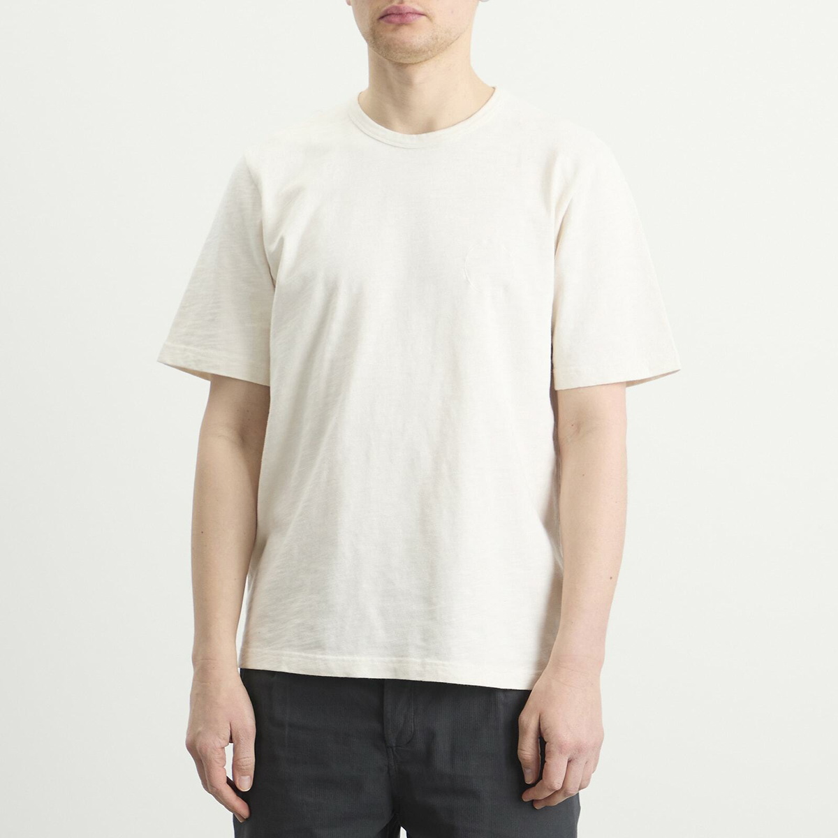 Folk Men's Slub Embroidered T-Shirt in Off White