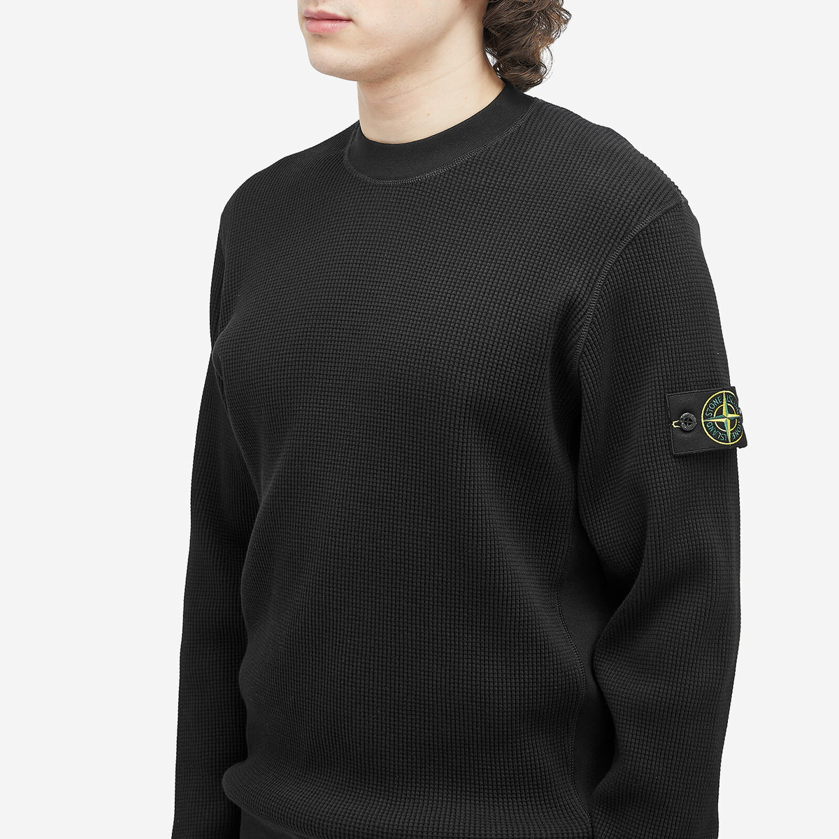 Stone Island Men's Waffle Crew Neck Sweatshirt in Black Stone Island