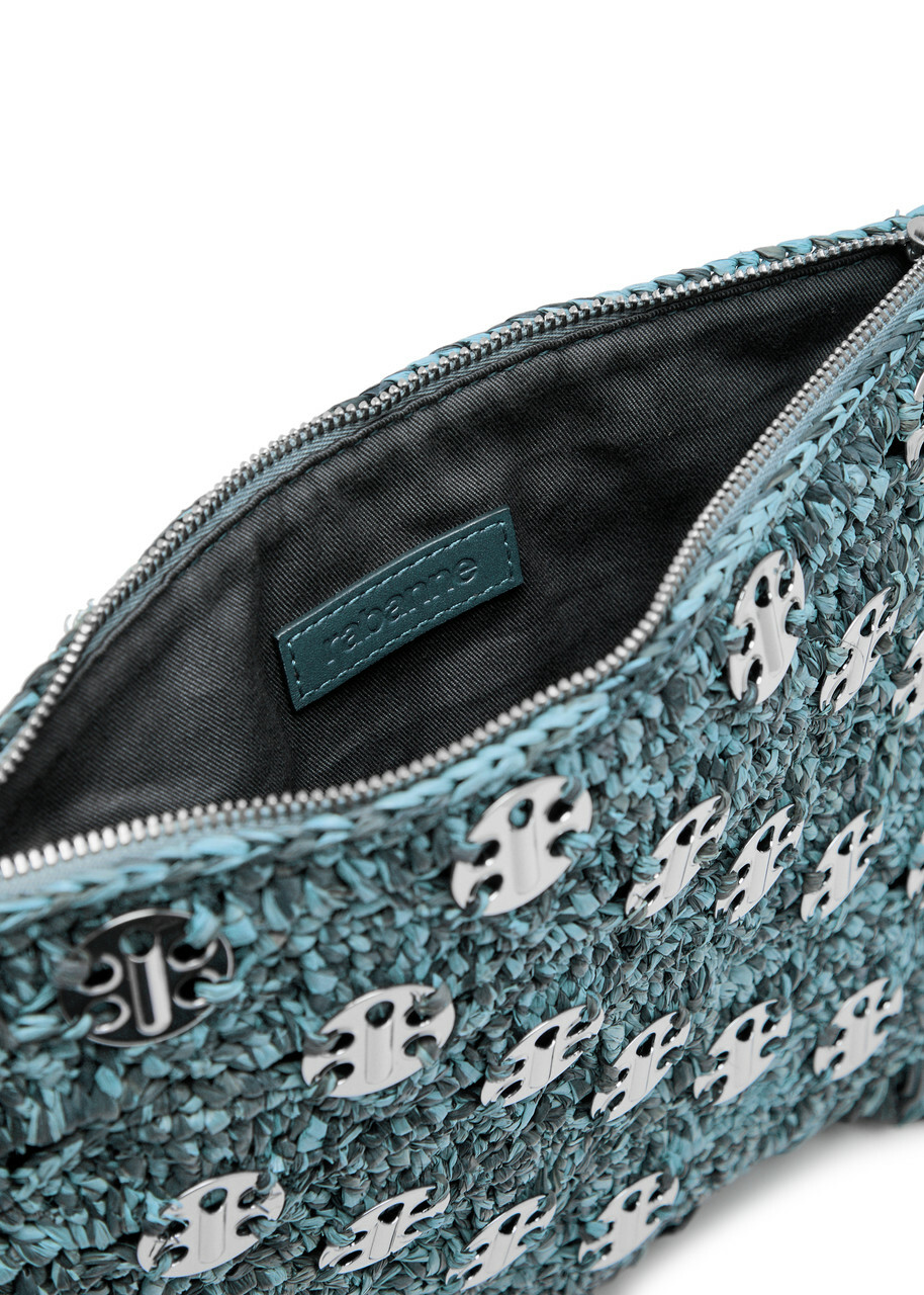 Rabanne Fringed Disc-embellished Raffia Pouch - Denim - One Size