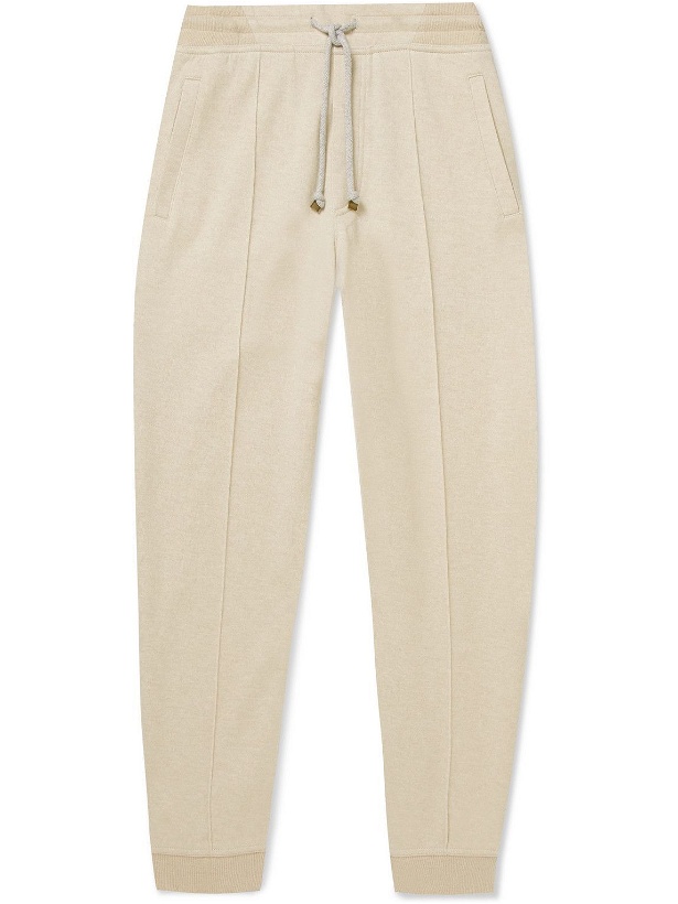 Photo: Brunello Cucinelli - Tapered Pintucked Cashmere-Blend Jersey Sweatpants - Neutrals