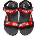 Versace Jeans Couture Red and Black Logo Strap Sandals