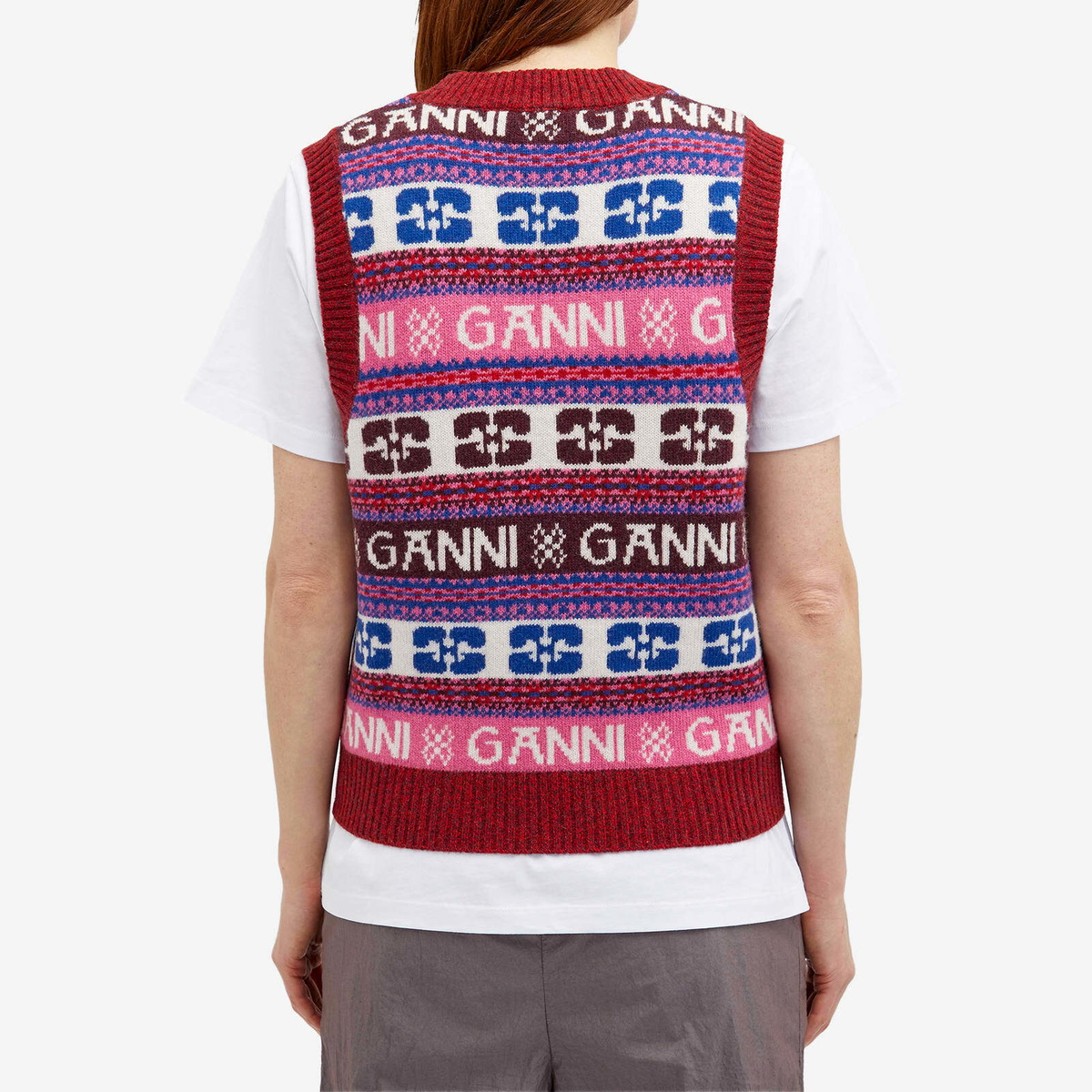 アウターその他 GANNI Woman Waistcoat Multicolor K2121 999 GANNI Women's Logo Wool Mix Vest in Multicolour GANNI