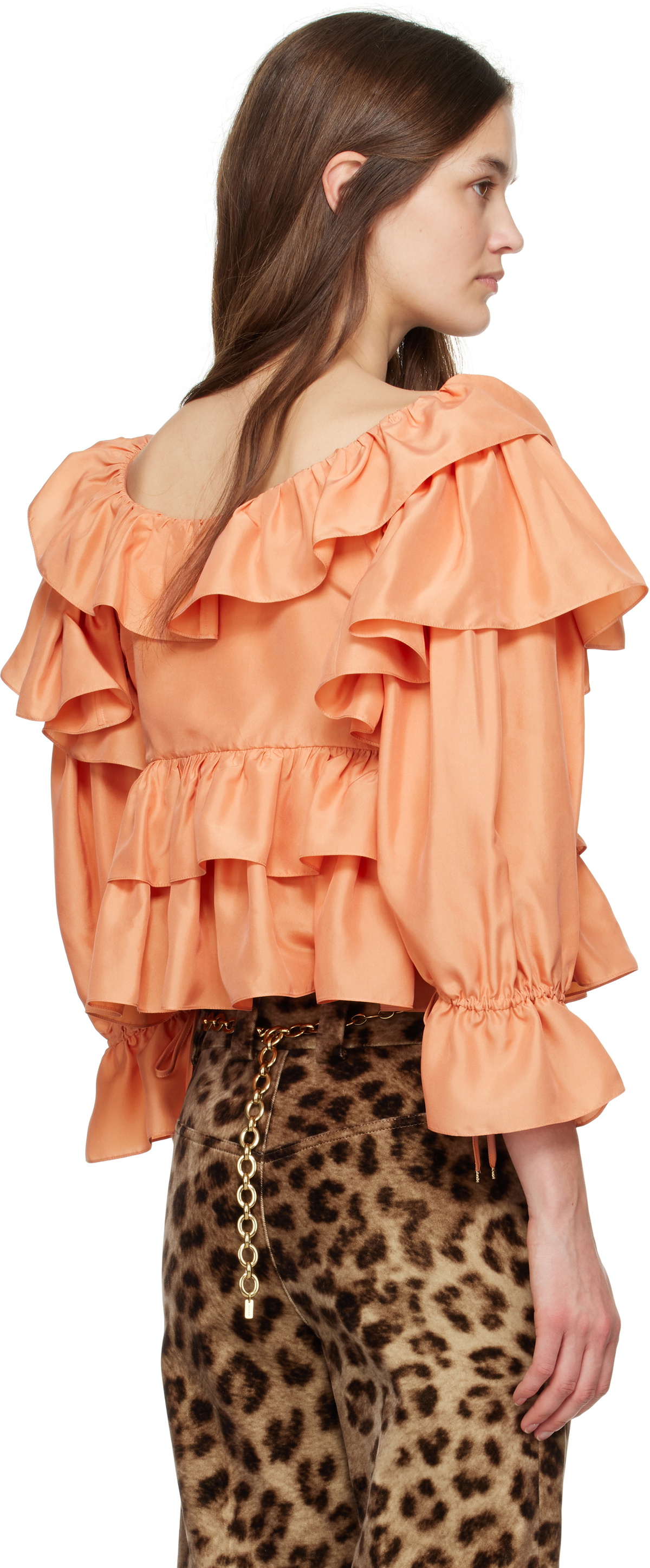 Chloé Orange Cropped Ruffle Blouse