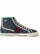 GUCCI - Tennis 1977 Webbing-Trimmed Monogrammed Denim High-Top Sneakers - Blue