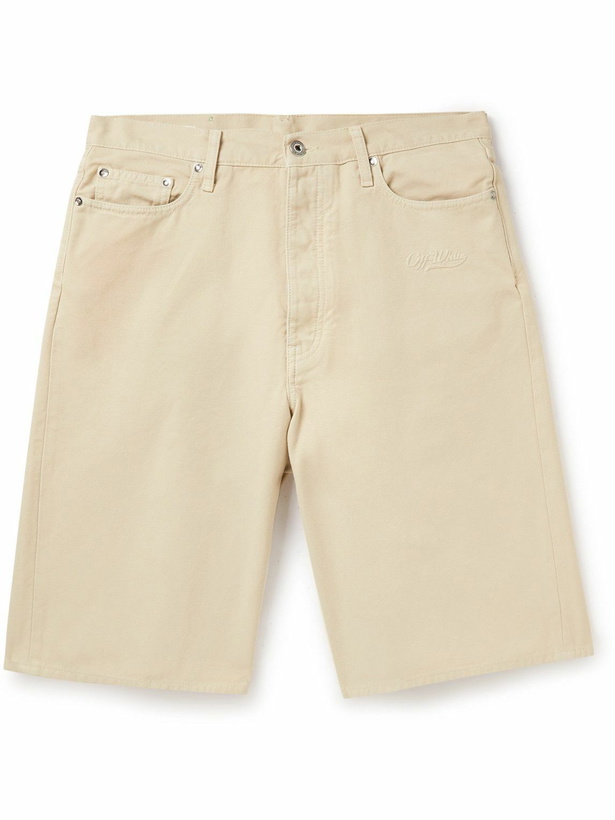 Photo: Off-White - Wave Off Straight-Leg Cotton-Canvas Shorts - Neutrals