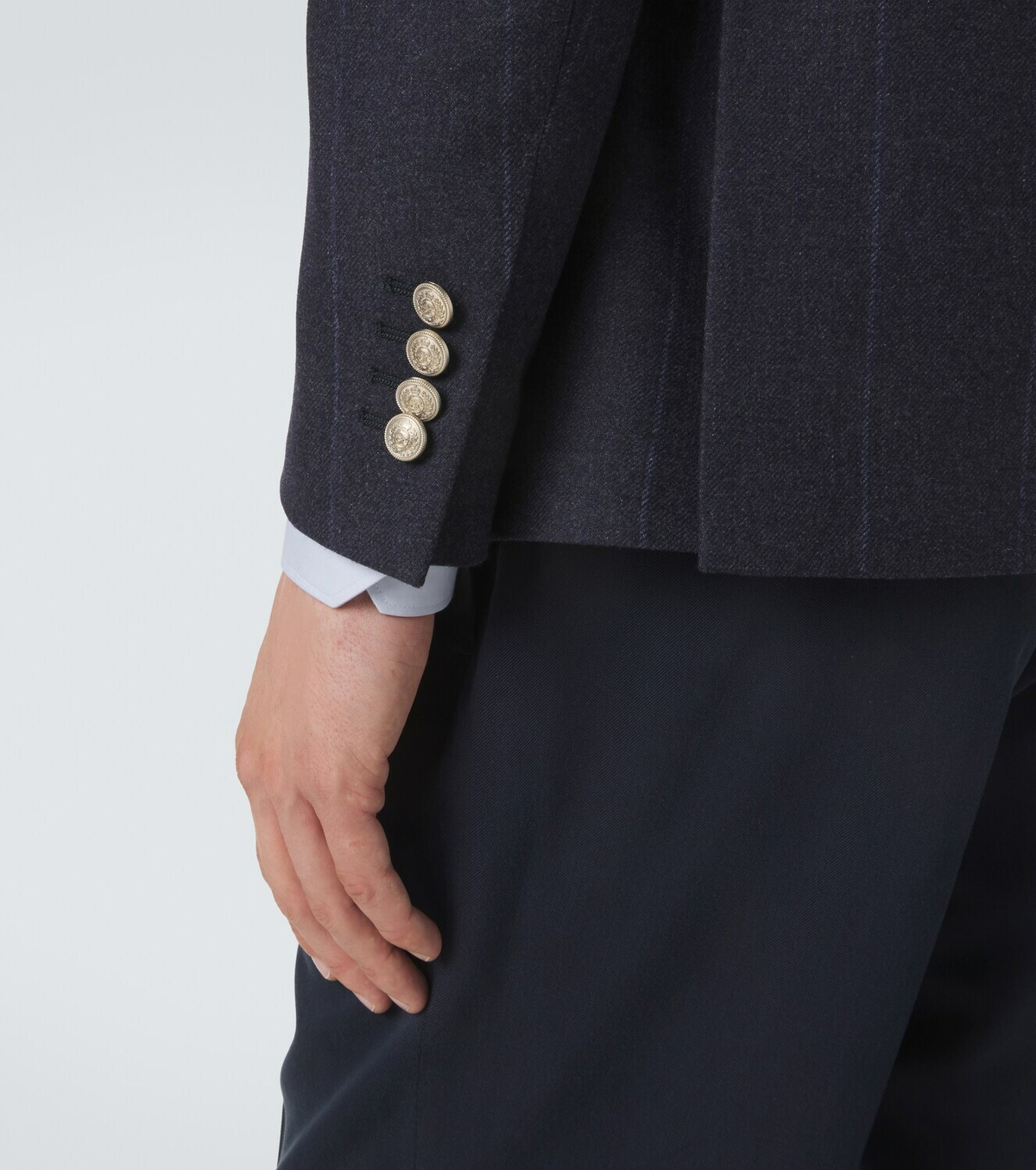 Eleventy Pinstriped wool, cotton, and cashmere blazer