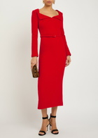 Roland Mouret Belted Wool Midi Dress Red
