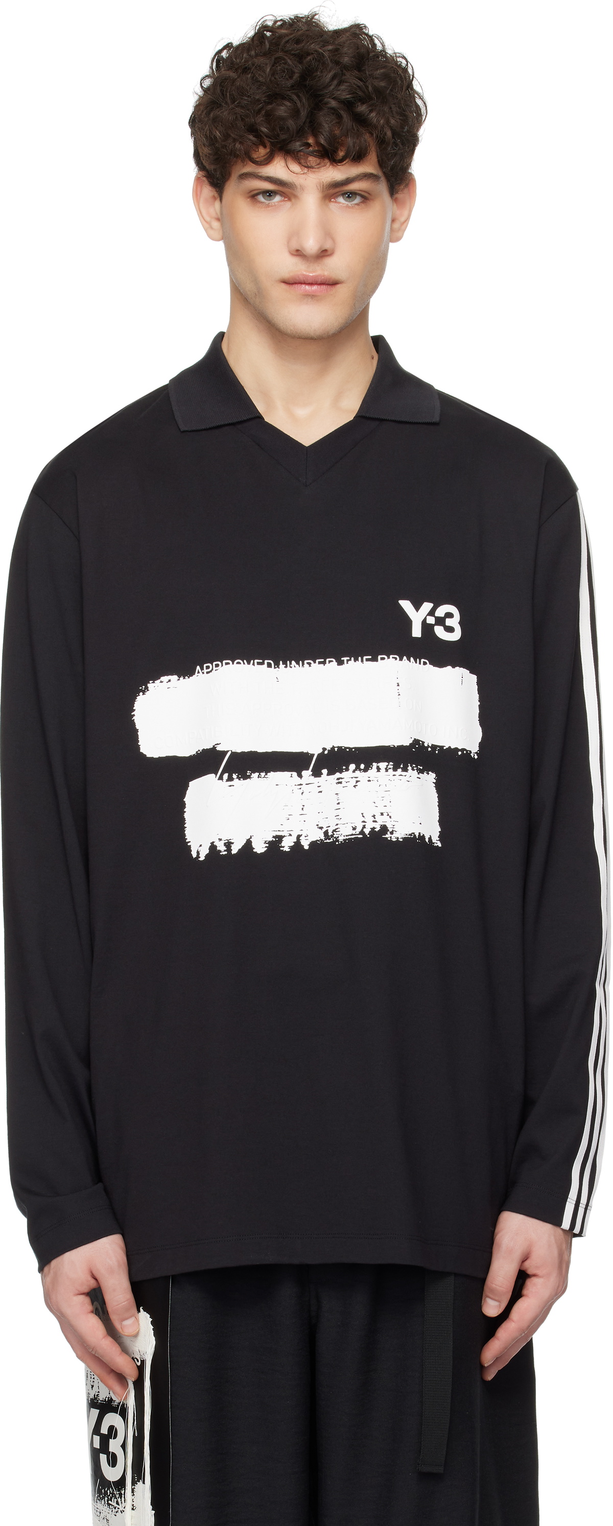 Y-3 Black Graphic Logo Long Sleeve Polo Y-3