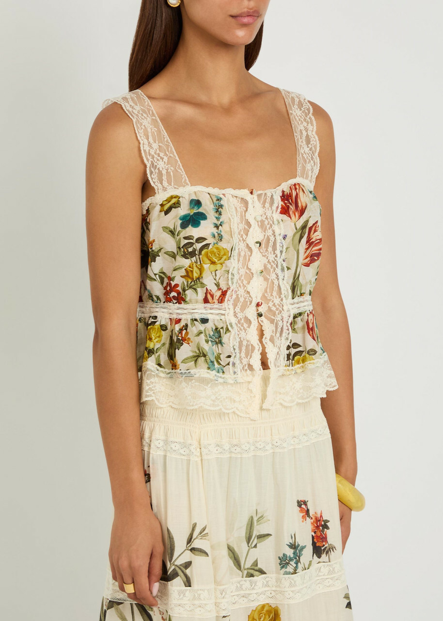 Alice + Olivia Annabeth Floral-print Cotton-blend top White