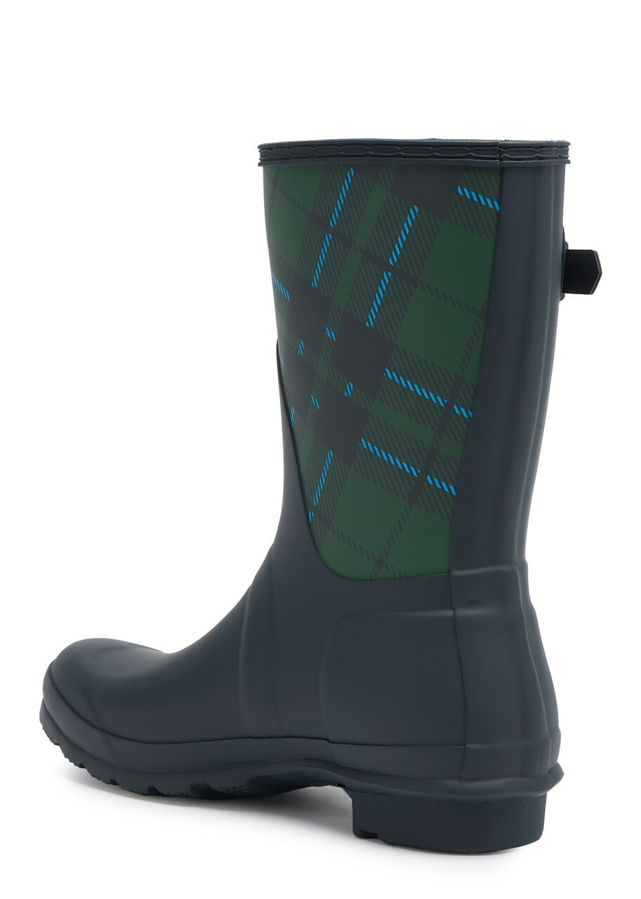 Hunter Original Short Checked Rubber Wellington Boots Navy