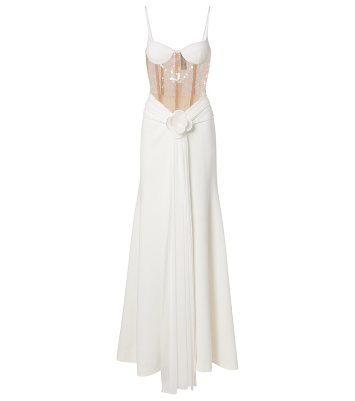 Photo: David Koma Floral-appliqué sequined bustier gown