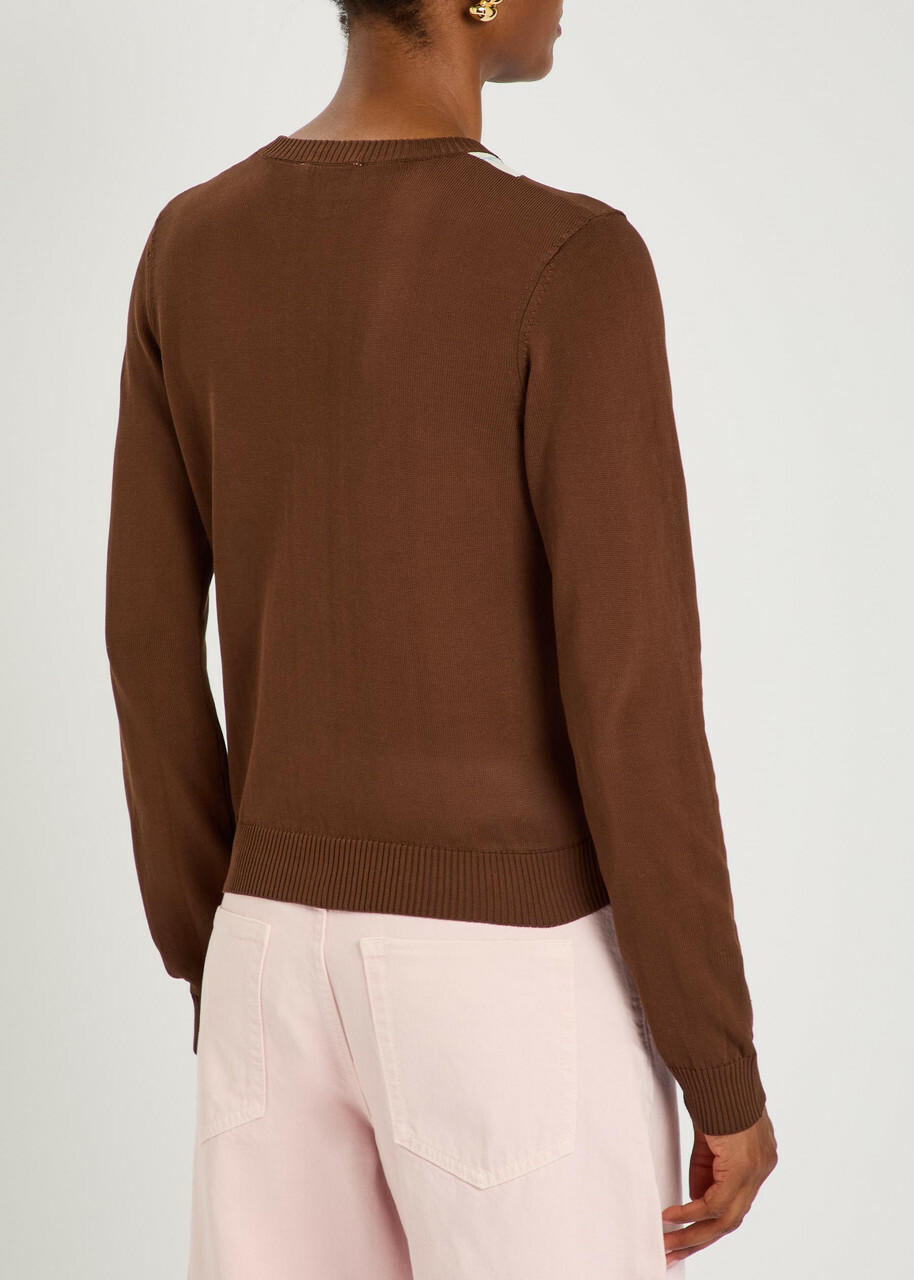 Ganni Argyle Cotton Cardigan Brown