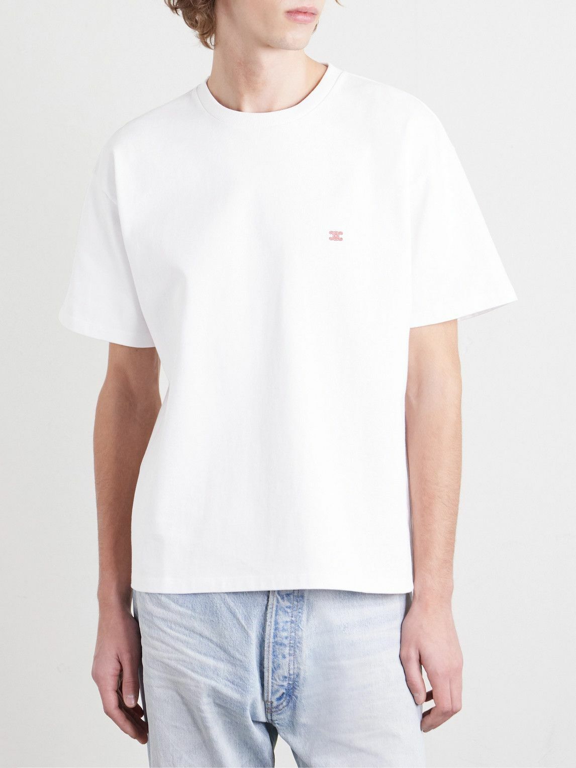 CELINE - Logo-Embroidered Cotton-Jersey T-Shirt - White