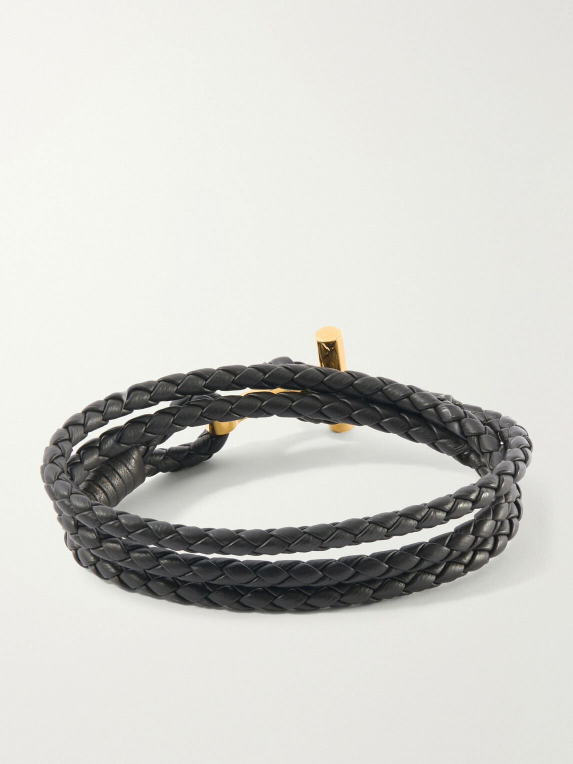 TOM FORD - Braided Leather and Gold-Plated Wrap Bracelet - Brown