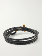 TOM FORD - Braided Leather and Gold-Plated Wrap Bracelet - Brown