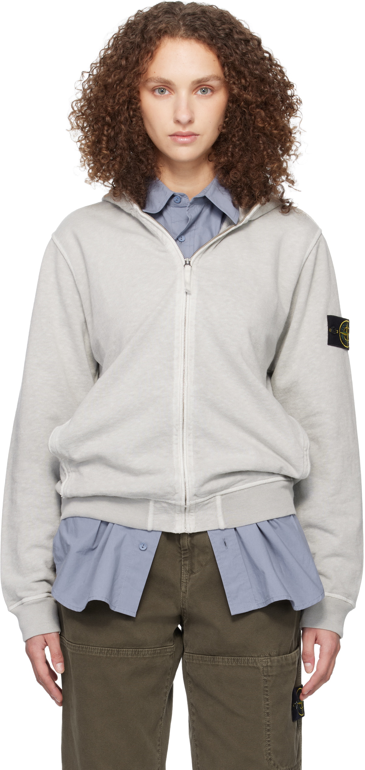 Stone Island Gray 6100032 Malfilé Fleece Old Effect Hoodie