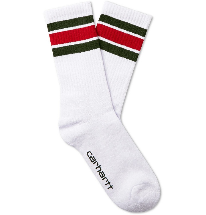 Photo: Carhartt WIP - Grant Striped Logo-Print Cotton-Blend Socks - White