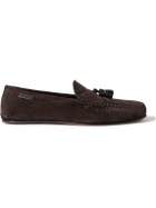 TOM FORD - Berwick Tasselled Leather-Trimmed Suede Slippers - Brown