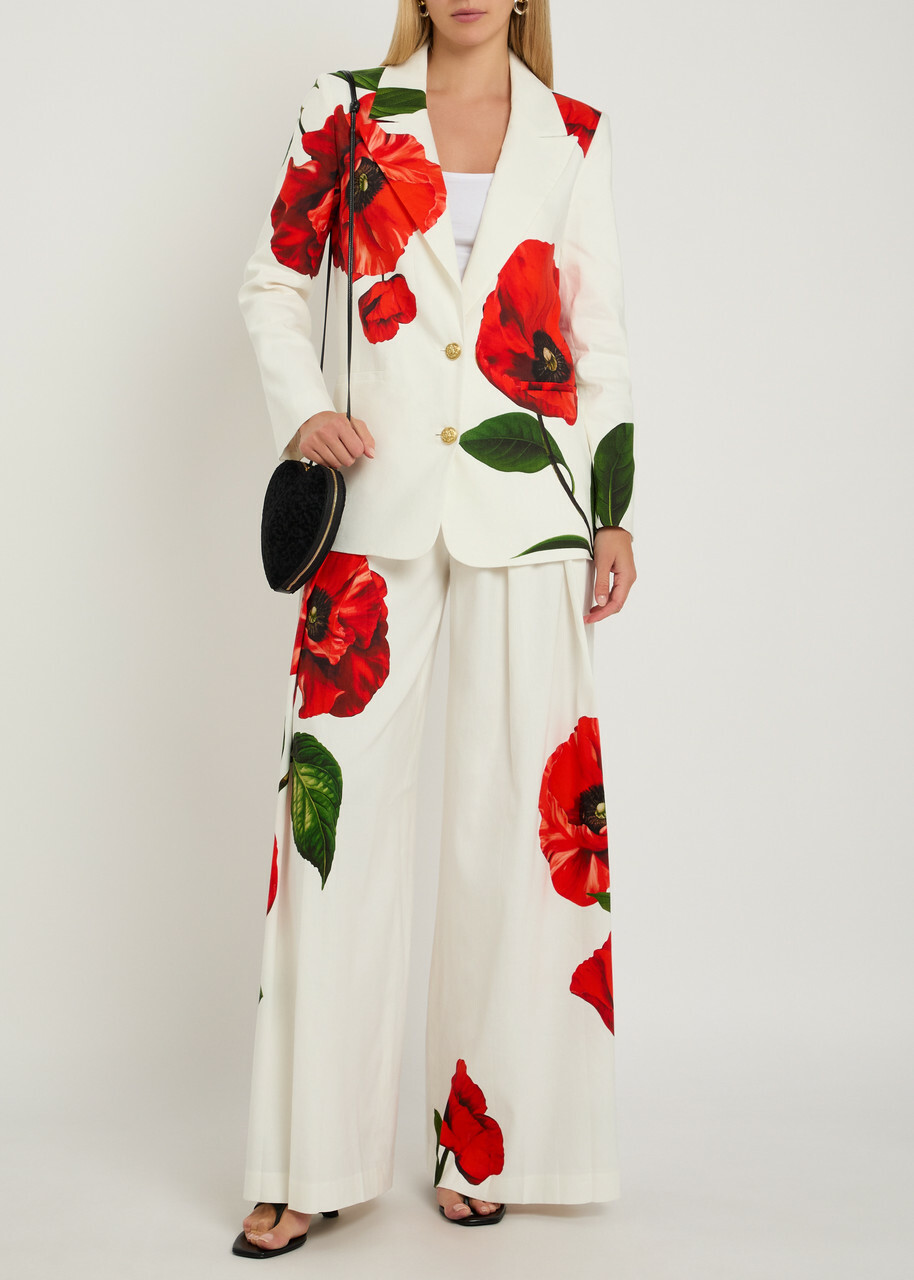 Alice + Olivia Blaire Floral-print Pleated Wide-leg Trousers White And Red