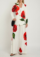 Alice + Olivia Blaire Floral-print Pleated Wide-leg Trousers White And Red