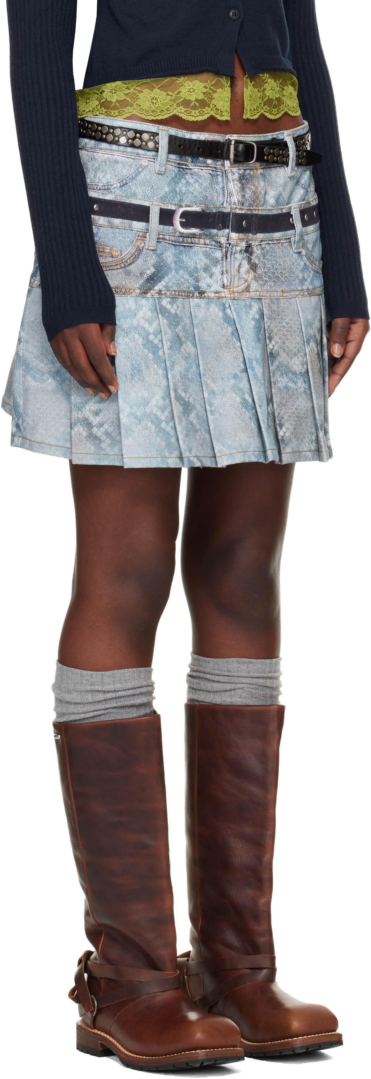 Andersson Bell Blue Python Fade Denim Printed Miniskirt