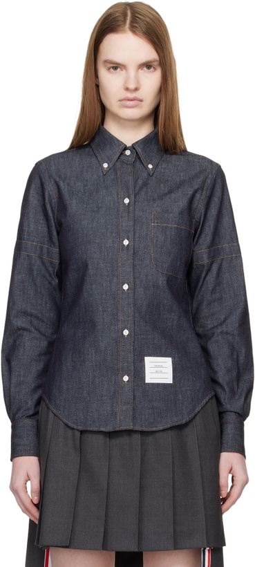 Photo: Thom Browne Navy Classic Point Collar Denim Shirt