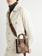 GUCCI - Mini Full-Grain Leather-Trimmed Monogrammed Canvas Tote Bag