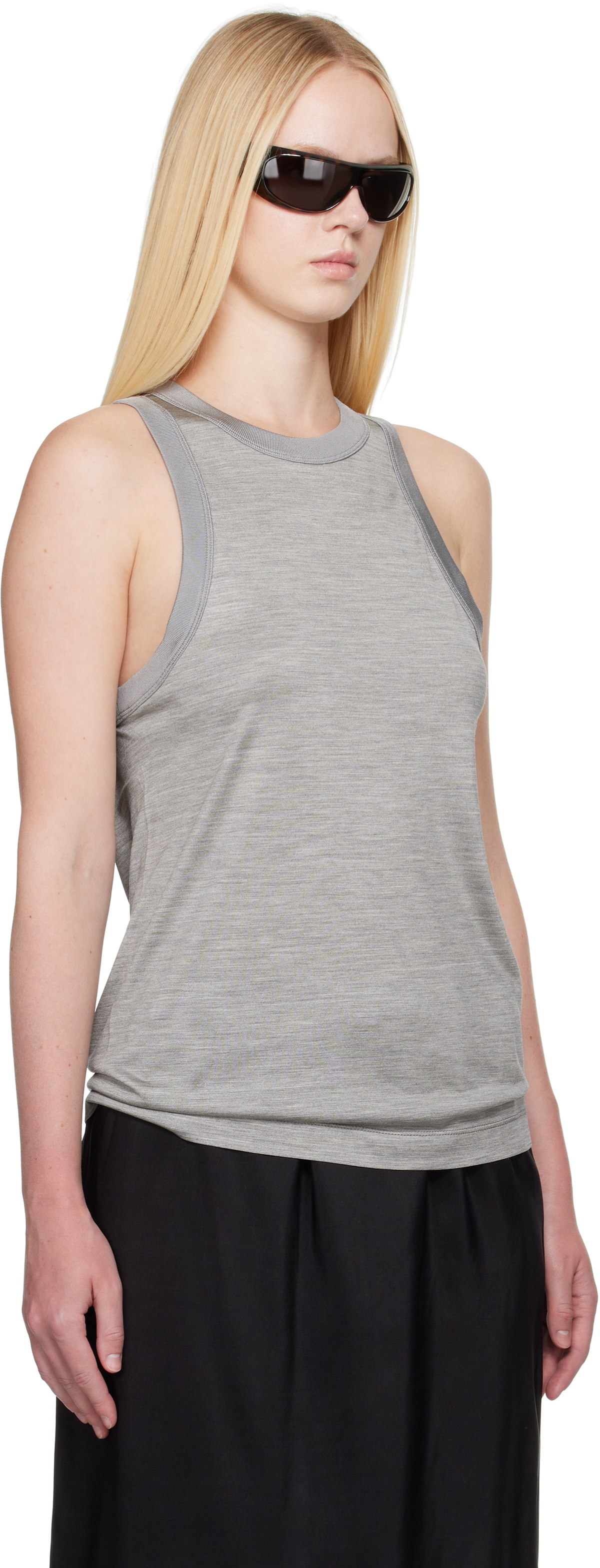 Carven Gray Silk Jersey Tank Top