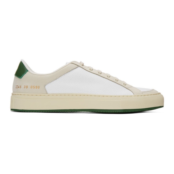 Photo: Common Projects White and Green Retro 70s Low Sneakers