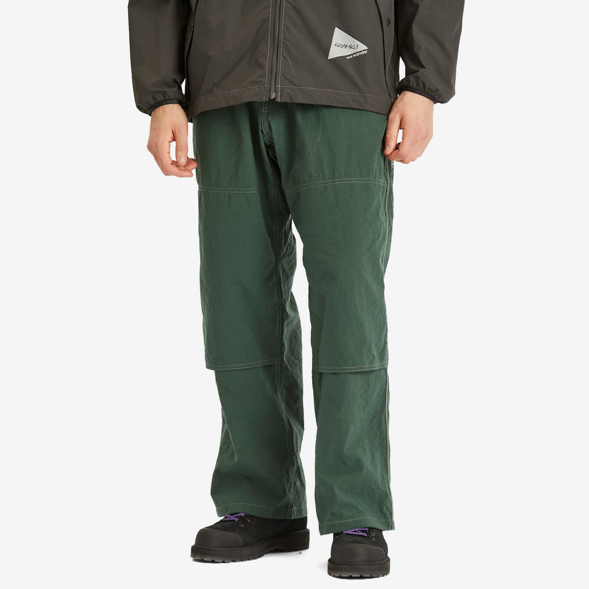 Gramicci Men's x and wander Nylon Double Knee Pant in Green Gramicci