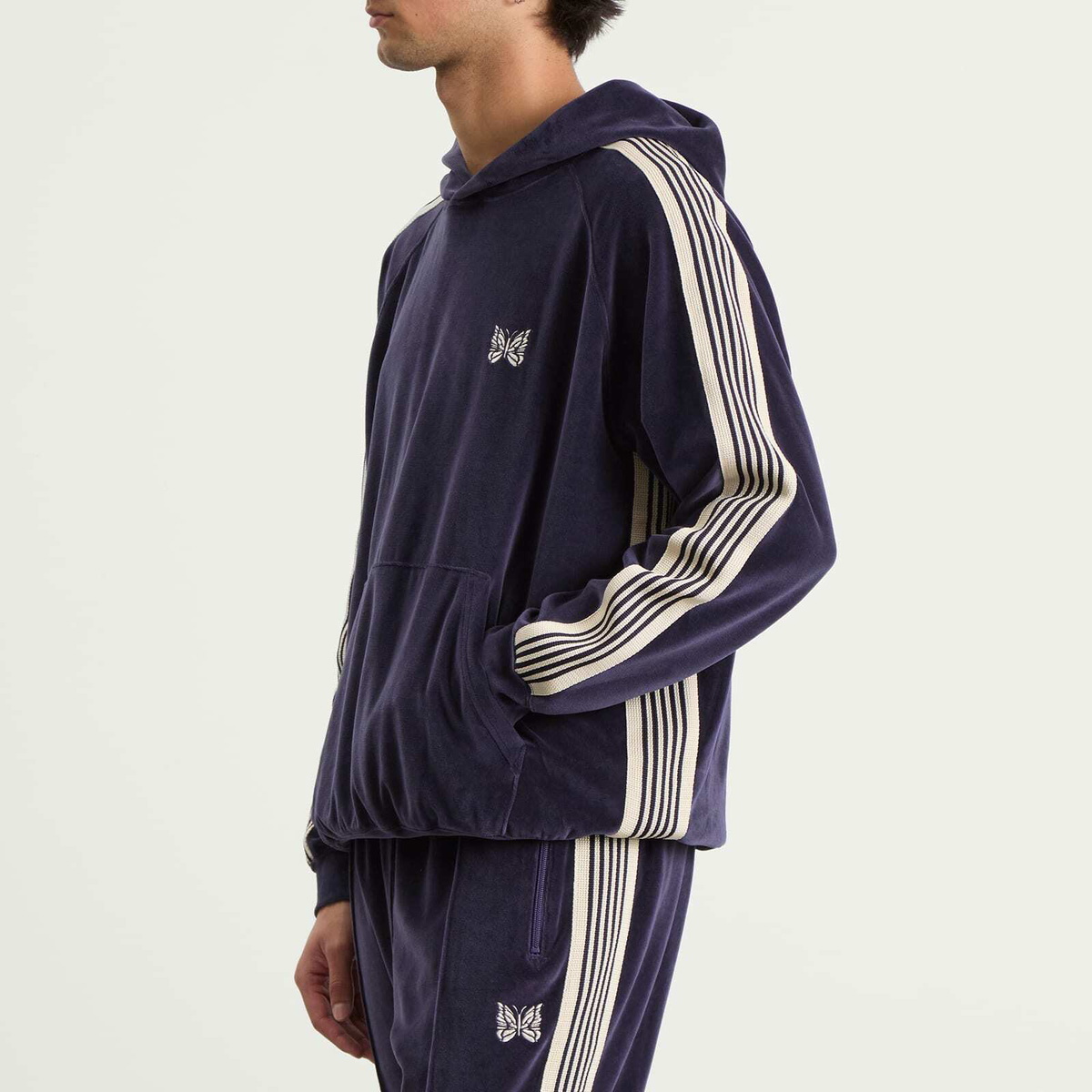 Needles Men's Velour Track Hoodie in Navy