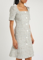 Huishan Zhang Kathleen Metallic Tweed Midi Dress Blue