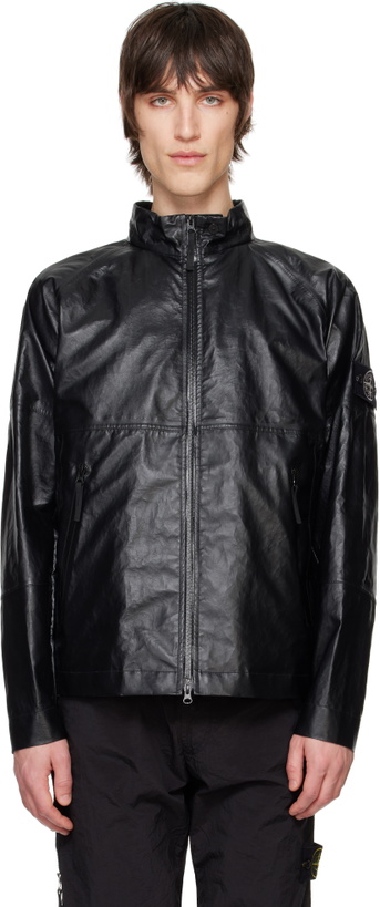 Photo: Stone Island Black Light Organza Leather Biker Jacket