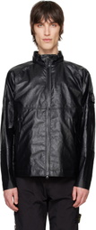 Stone Island Black Light Organza Leather Biker Jacket