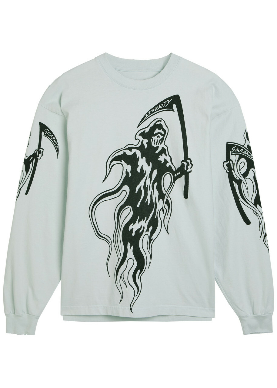 Warren Lotas Serenity Reaper Printed Long Sleeve Cotton top Grey