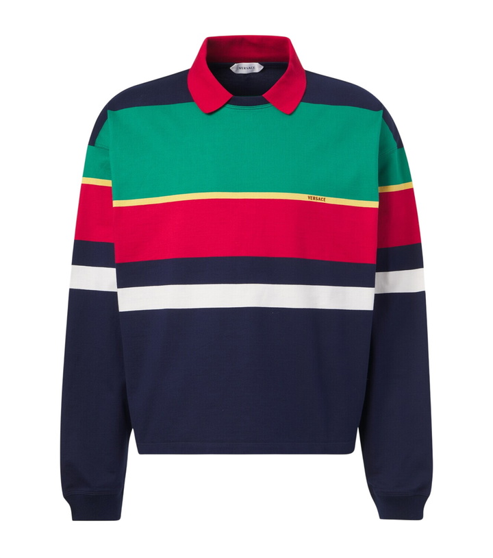 Photo: Versace Colorblocked cotton jersey polo sweatshirt