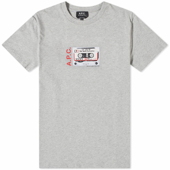 Photo: A.P.C. Men's Natael Cassette Print T-Shirt in Heathered Grey