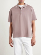 FRAME - Striped Cotton-Piqué Polo Shirt - Pink