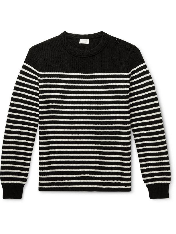 Photo: SAINT LAURENT - Striped Cotton and Wool-Blend Sweater - Black