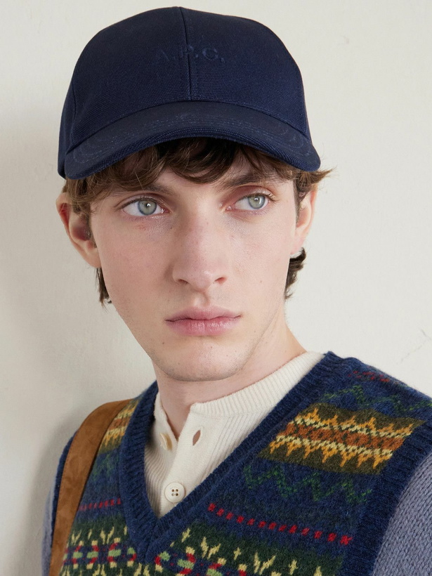 Photo: A.P.C. - Charlie Logo-Embroidered Cotton-Blend Canvas Baseball Cap - Blue