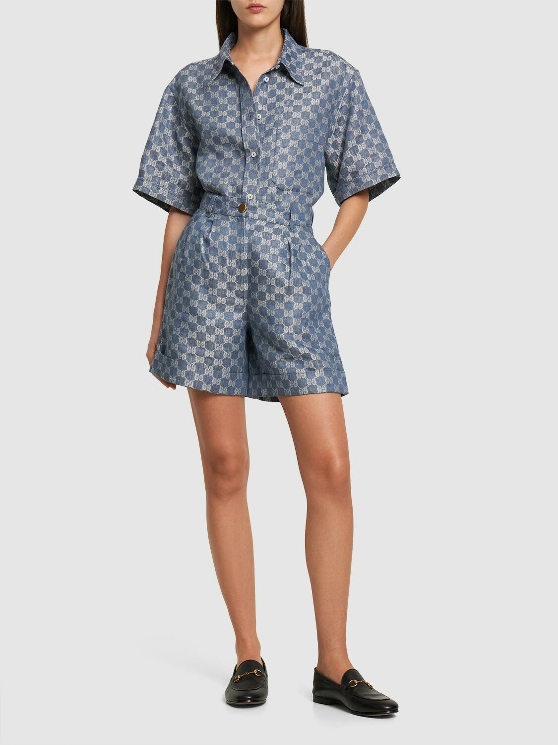 gucci dress shorts GUCCI GG Canvas Linen Blend Shorts, Size 44, Black