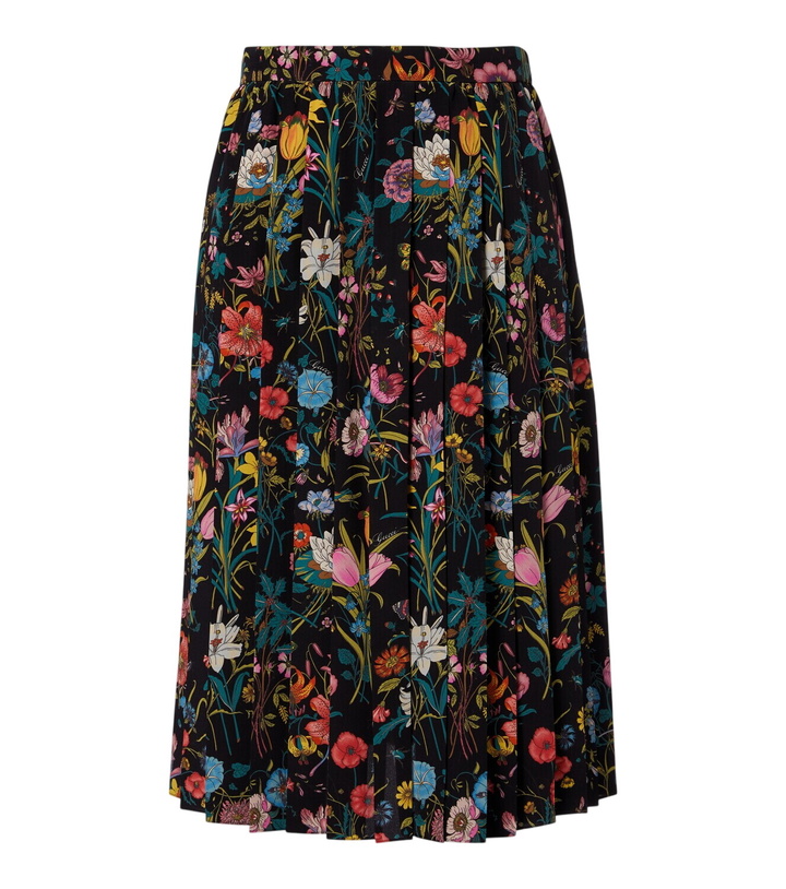 Photo: Gucci Pleated floral silk midi skirt