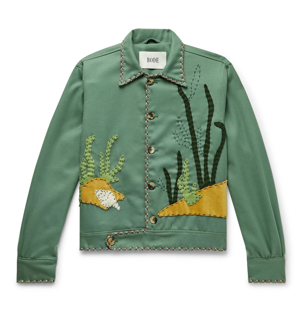 BODE - Appliquéd Wool-Twill Jacket - Green