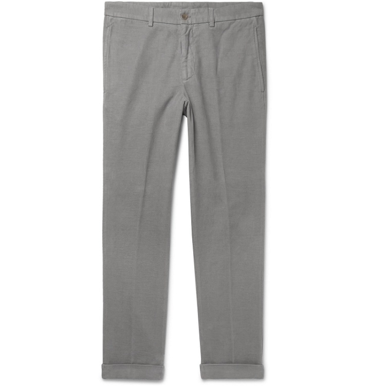 Photo: Aspesi - Slim-Fit Cotton-Moleskin Trousers - Gray