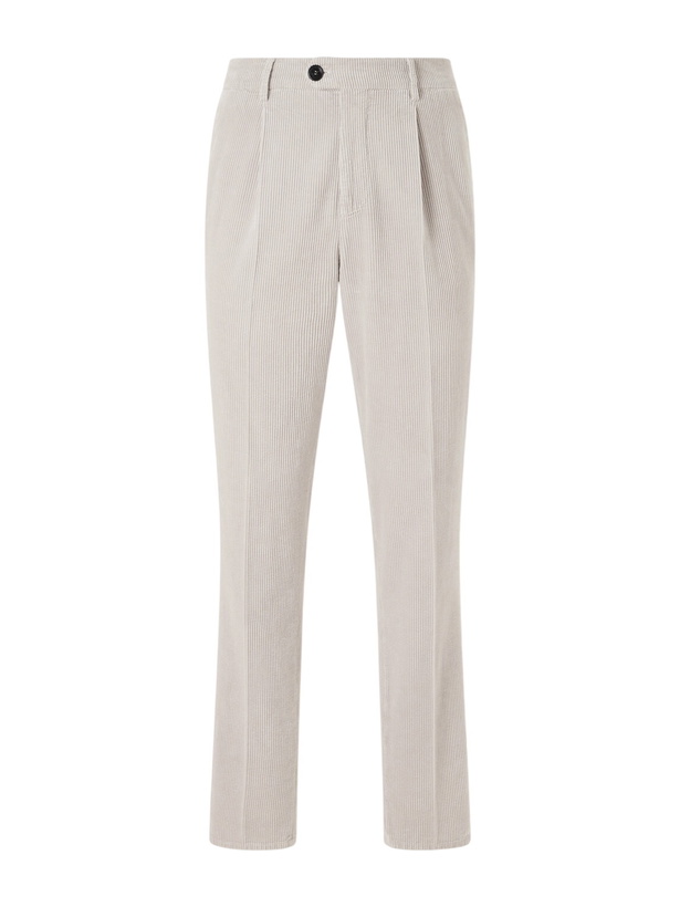 Photo: Brunello Cucinelli - Tapered Pleated Cotton-Corduroy Trousers - Neutrals