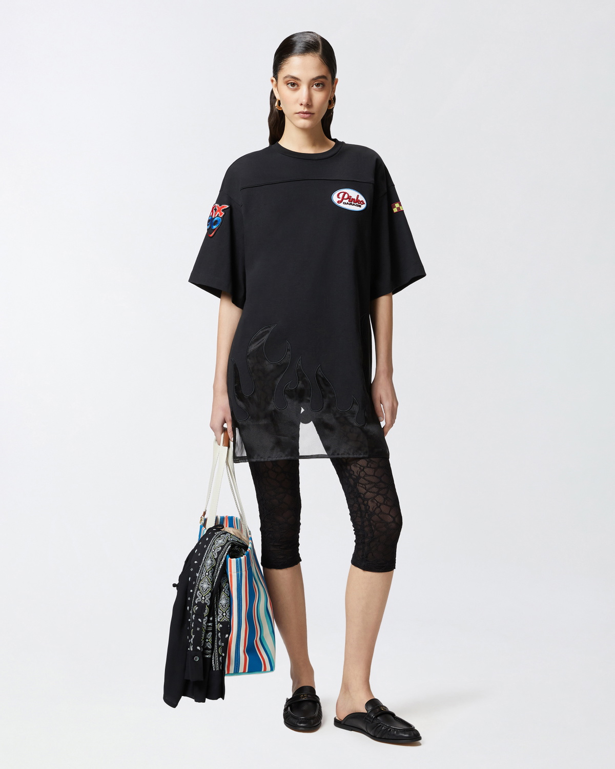 Pinko Oversized Maxi T Shirt Pinko Garage Limo Black