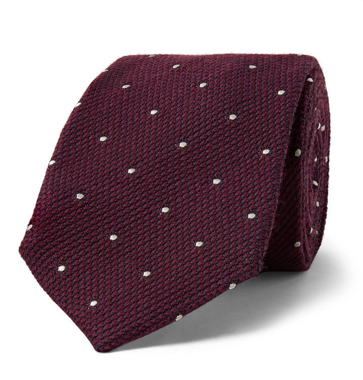 Photo: Kingsman - Drake's 8cm Polka-Dot Wool and Silk-Blend Tie - Burgundy