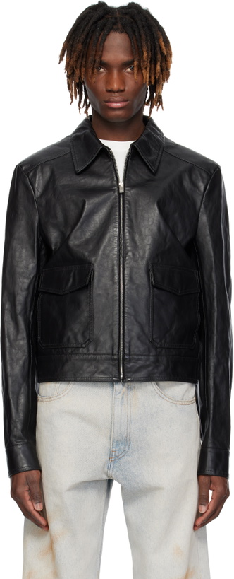 Photo: MM6 Maison Margiela Black Creased Leather Jacket