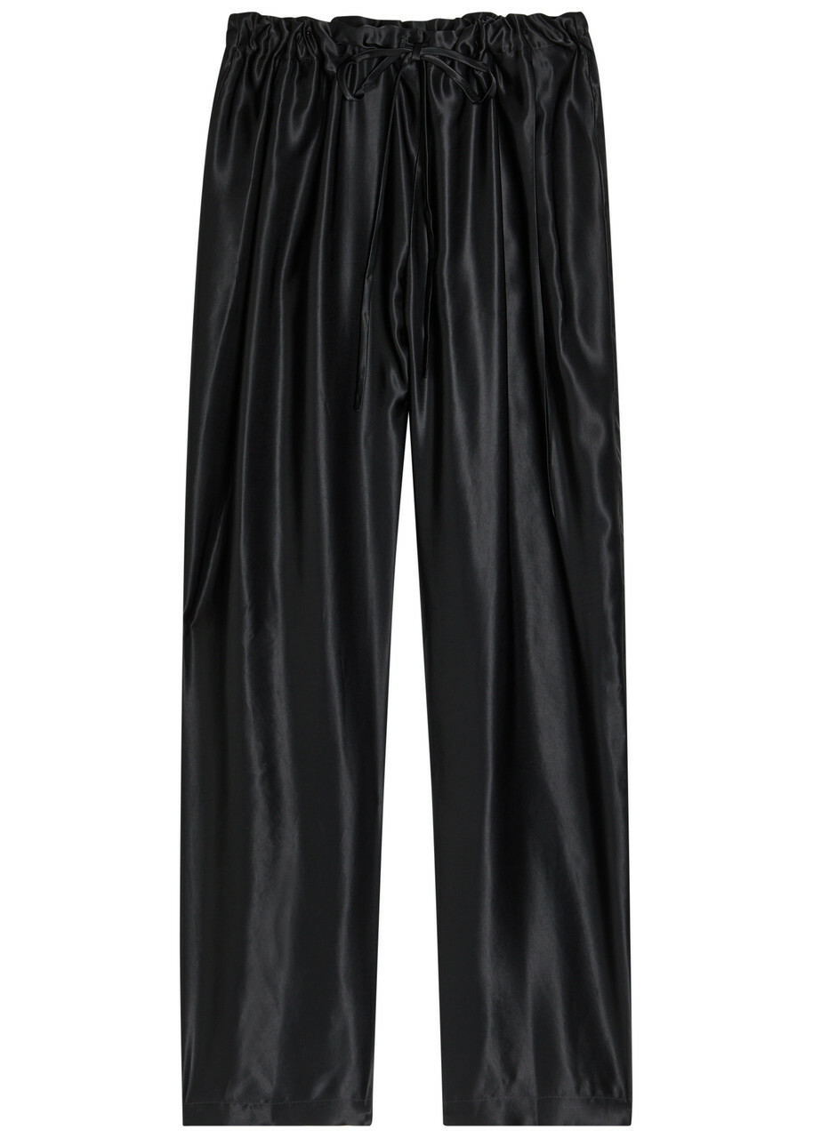Khaite Rohen Straight-leg Satin Trousers Black